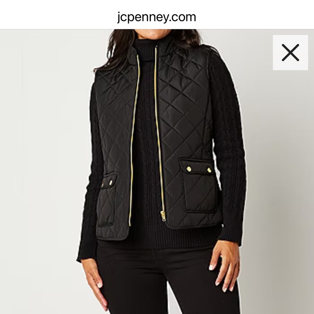 St John’s Bay Quilted Puffer Vest, Black, Size M